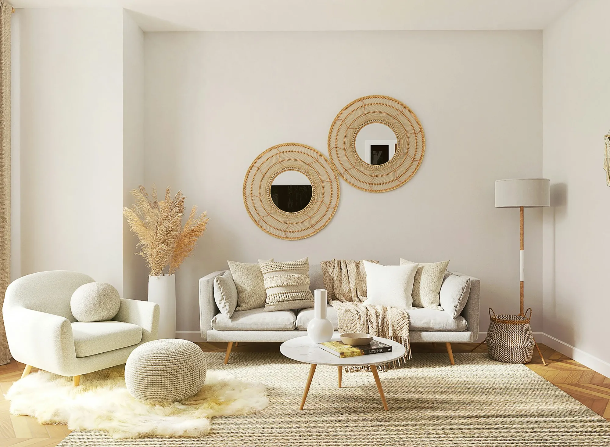 A bright, open living room with comfortable seating